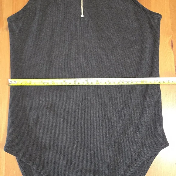 Top Shop Racerback Black Ribbes Zip Up Bodysuit Size US 8 - Picture 7 of 9